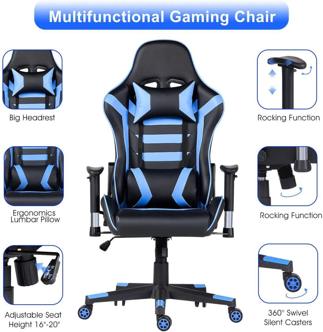 Factory Wholesale Leather Reclining Gamer Chair LED Light Bar Racer RGB Gaming Chair