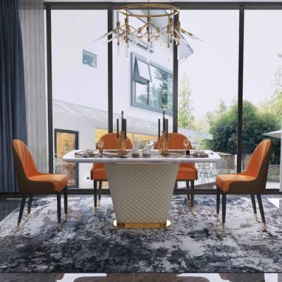 Customized Household Stainless Steel Base Marble Top Dining Table Furniture Dining Set