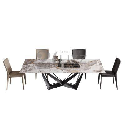 Nordic Stylish Hotel Restaurant Furniture Modern Dining Room Rectangle Marble Dining Table with Chairs