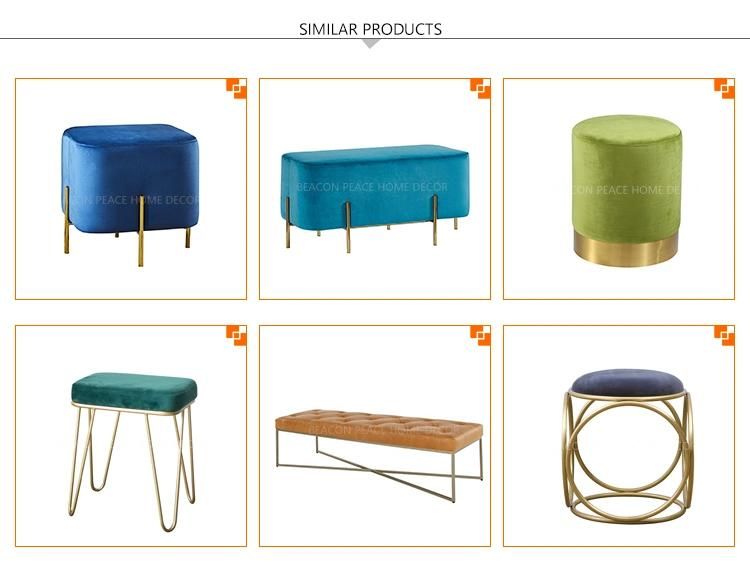 MID Century Stitching Color Velvet Upholstered Gold Metal Leg Hotel Ottoman Stool