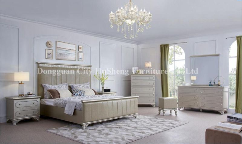 Hot Selling Melamine Bedroom Furniture Modern Design Bedroom Set with Leather Cushion