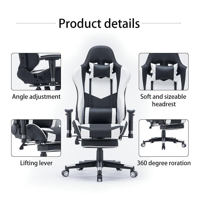 Modern Design Ergonomics Black Office Furniture Gaming Rotating Leather Chair with Footrest