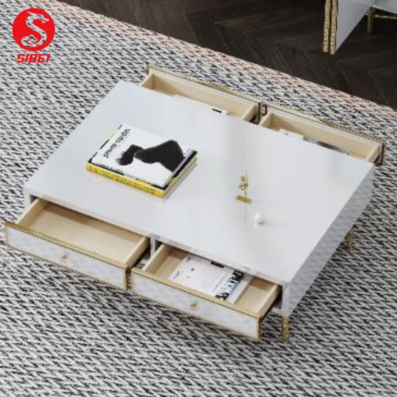 Hot Sale Multifunctional Luxury Furniture Marble Top Coffee Table with Storage