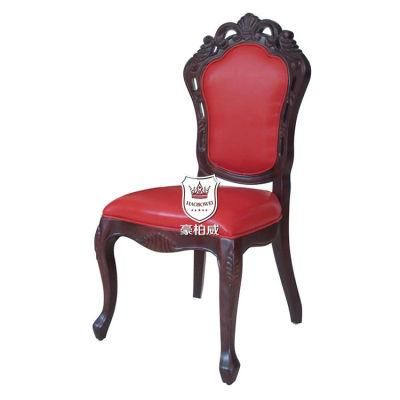 High Quality Hotel Reataurant Red Leather Wedding Banquet Wooden Chair for Sale