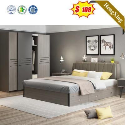 Nordic Hotel Style Comfortable PU Leather Bedroom Furniture Melamine Laminated Beds with Wardrobe