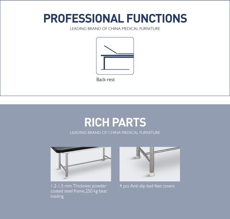 X09 Factory Metal Single Function Adjustable Exam Clinic Medical Couch Manual Hospital Examination Table Supplier