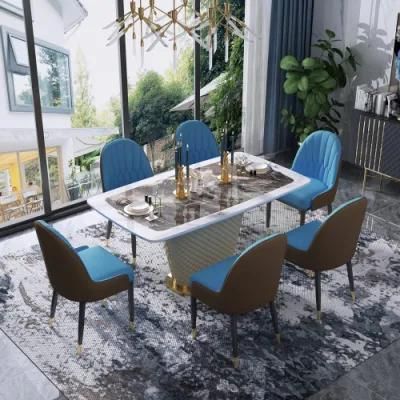 Steel Marble Dining Table Wooden Leather Luxury Chair Home Furniture Dining Set