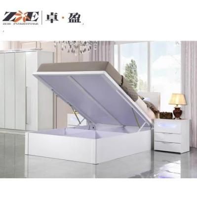 UK Design Modern White Color Wooden Material Bed Furniture with Hydralic Storage Box