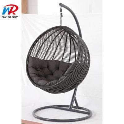 Luxury Indoor/ Patio Garden Rattan Egg Shaped Single Seat Hanging Swing Chair with Cushion