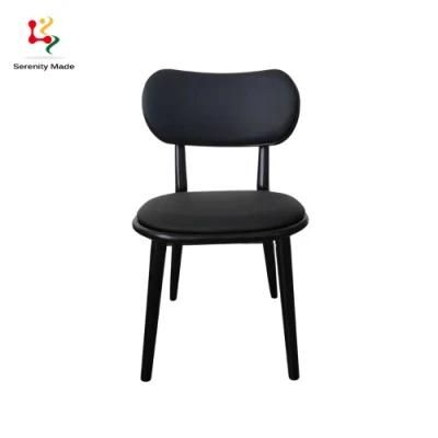 Modern Solid Wood Frame Dining Chair for Hotel Restaurant Cafe Black Leather Upholstered Chair