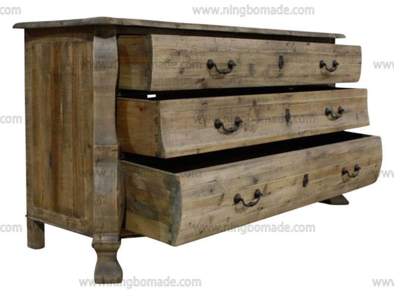 Antique Nordic Classic Furniture Dark Natural Recycled Fir Wood Three Drawers Chest