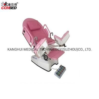 Pink Color Hospital Deliovery Bed with Foaming PU Leather Mattress and Foot Control