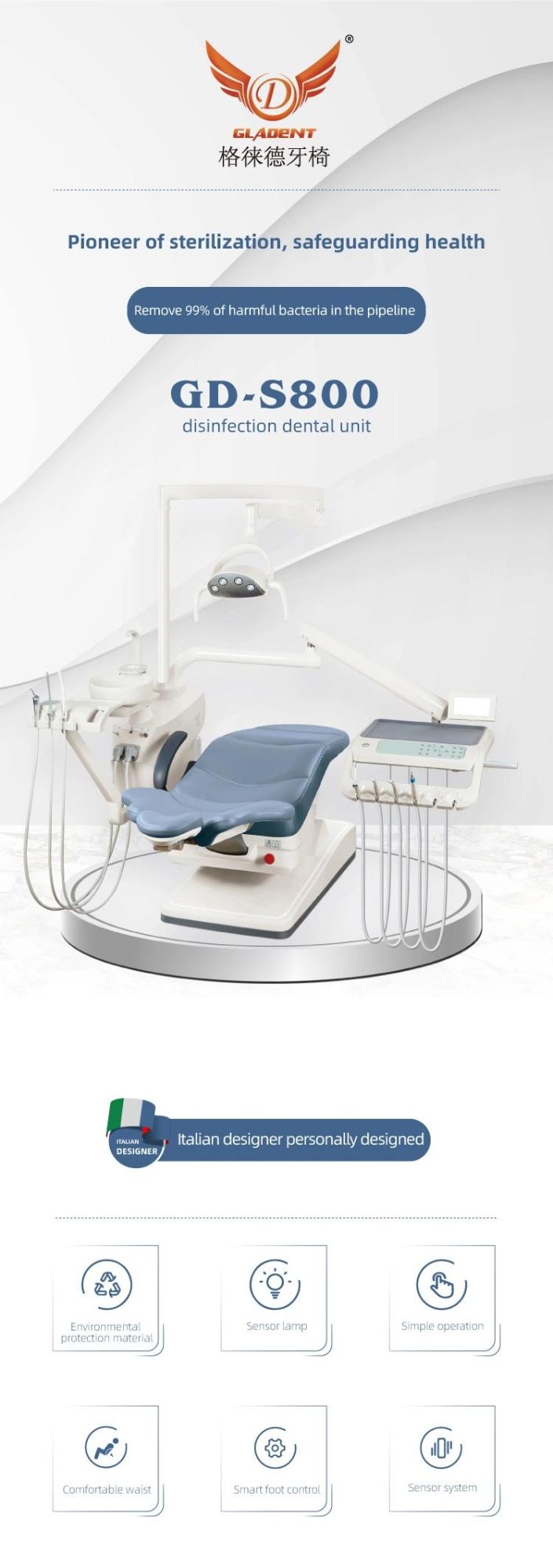 Dental Chair Unit Portabl with Micro Fiber Leather Cushion