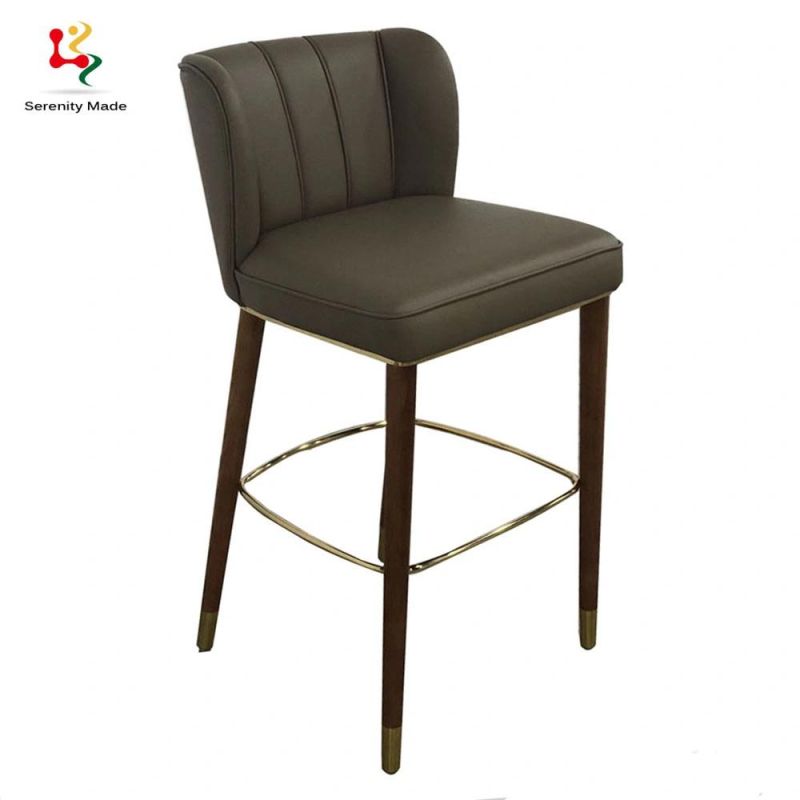 Wood Stained Legs PU Leather Upholstered Bar Stools Restaurant