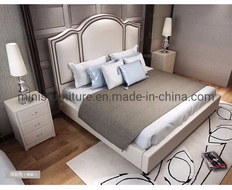 (MN-HB709) Hotel Home Bedroom Luxury High Back Gold Frame Leather Bed Furniture