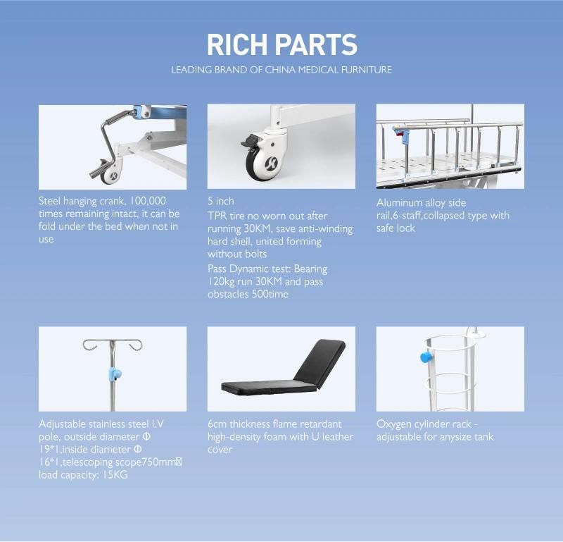 Skb038-4 Multifunction Metal Single Crank Adjustable Manual Transport Emergency Hospital Patient Trolley Manufacturers