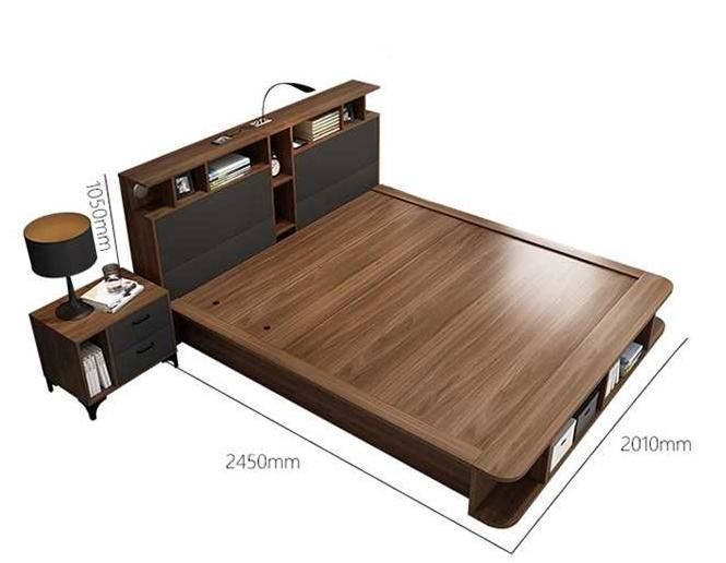 OEM ODM Wholesales Price Living Room Modern Wooden Furniture High Quality MDF Bed with Storage Cabinets