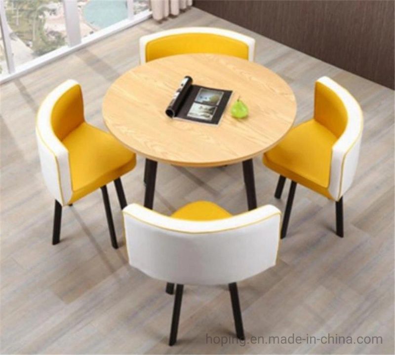 Two Layer Glass Top Dining Table PU Leather Chair Coffee House Square Round Shape Table Set with 4 Chairs