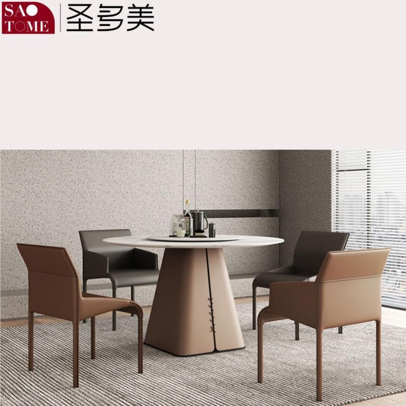 Modern Living Room Rock Board Furniture Saddle Leather Decorative Round Dining Table