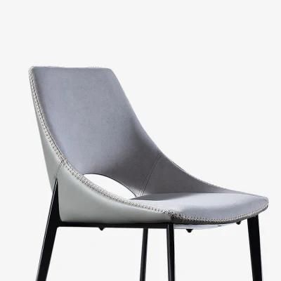 Luxury Ktichen Furniture High Back Metal Grey Leather Dining Chairs