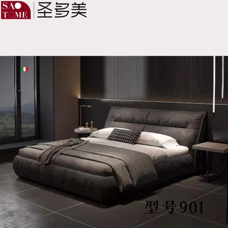 Modern Hotel Bedroom Furniture Dark Grey Leather Double Bed 1.5m 1.8m