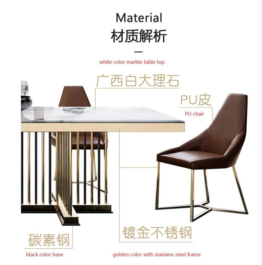 Luxury Italian Leather Dinner Dining Table and Chairs 6 Luxury Dining Chairs Modern Marble Dining Room Furniture Table Set