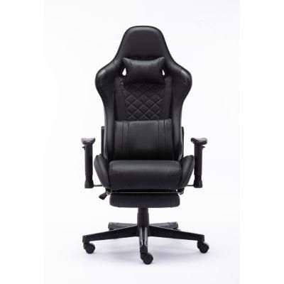 Factory Direct Wholesale Ergonomic Luxury Colorful PC Racing Reclining Chair Leather Gaming Office Chair with Footrestblack