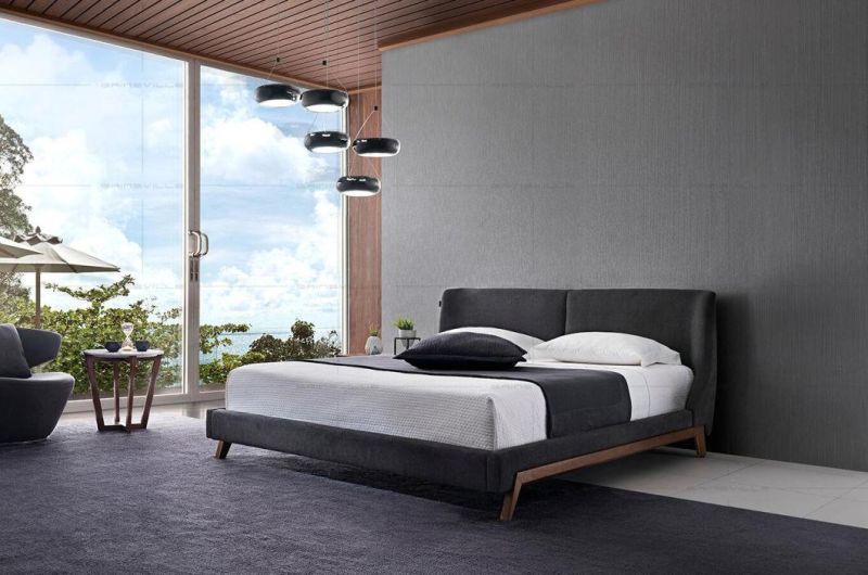 Wholesale Modern Home Furniture Leather Fabric Bed with Wooden Legs Gc1705