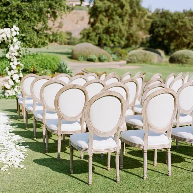 Stackable Beige Linen Fabric Tufted Louis Chair for Events