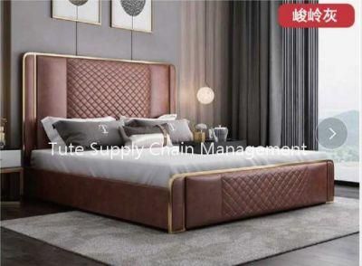 Luxury Bedroom Furniture Comfortable Leather Double Bed