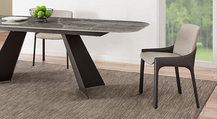 Home Furniture Set Metal Base Black Armrest Leather Dining Chairs