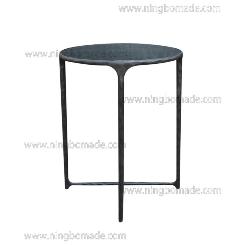 Thaddeus Sculptural Forged Collection Black Tempered Glass Top Antique Solid Forged Metal Base Corner Table