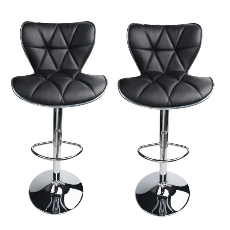 Shell Back Adjustable Swivel Bar Stools, PU Leather Padded with Back, Set of 2, Grey