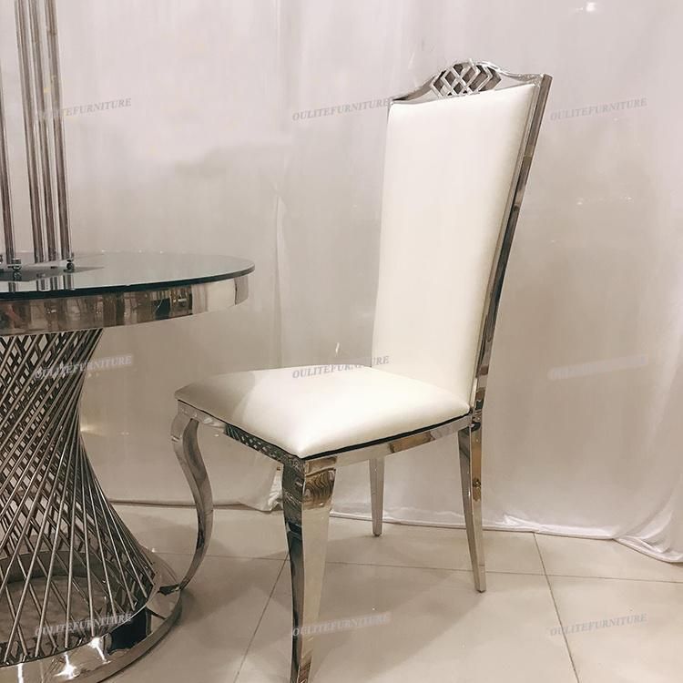 Silver Metal Frame White Leather Dining Chair for Wedding Furniture
