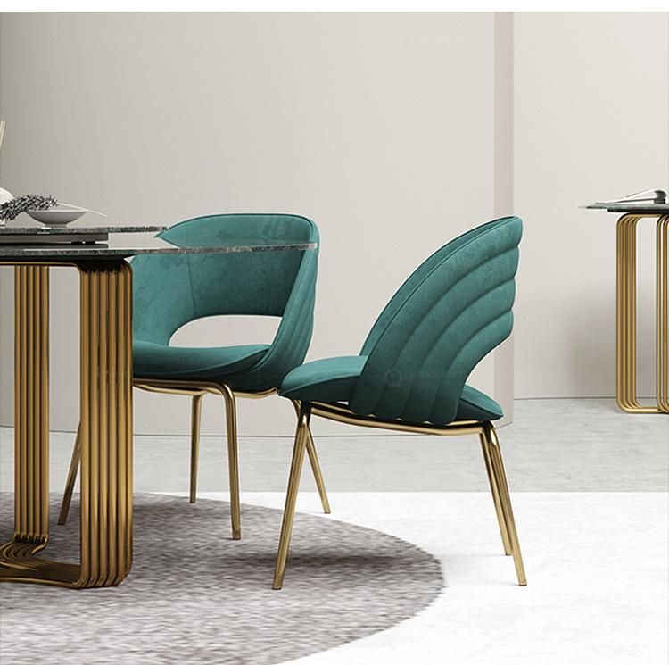 Modern Golden Stainless Steel Leg Green Velvet Leather Dining Chair