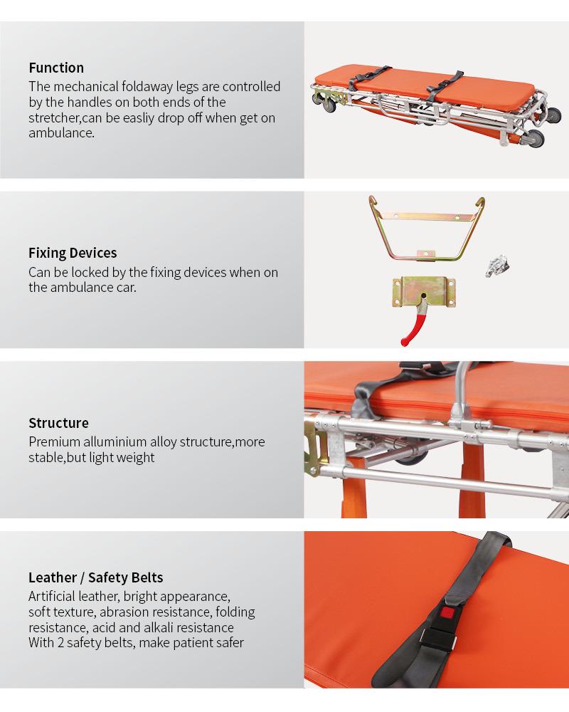 Hospital Folding Stretcher Trolley with Height Adjustable