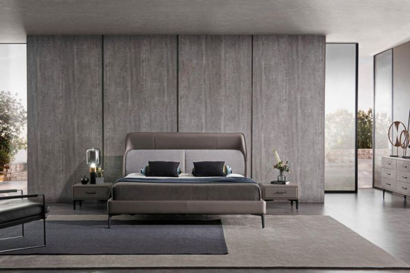 Gainsville Italy Design Modern King Size Leather Bedroom Furniture Leather Bed in Wardrobe