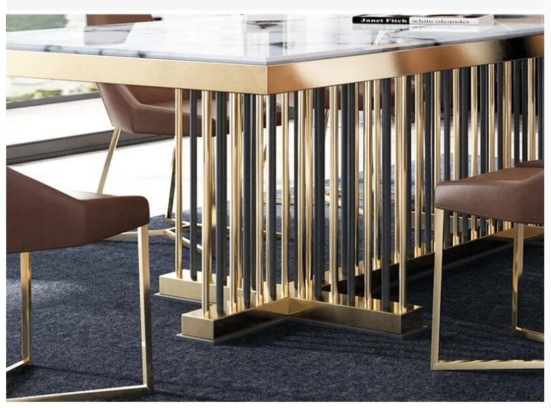 Luxury Italian Leather Dinner Dining Table and Chairs 6 Luxury Dining Chairs Modern Marble Dining Room Furniture Table Set