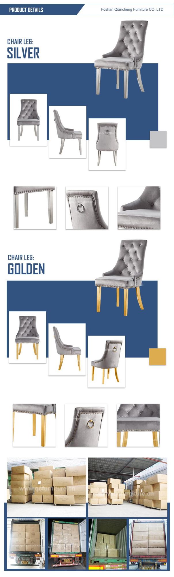 Modern Velvet Golden Stainless Steel Dining Chairs for Home