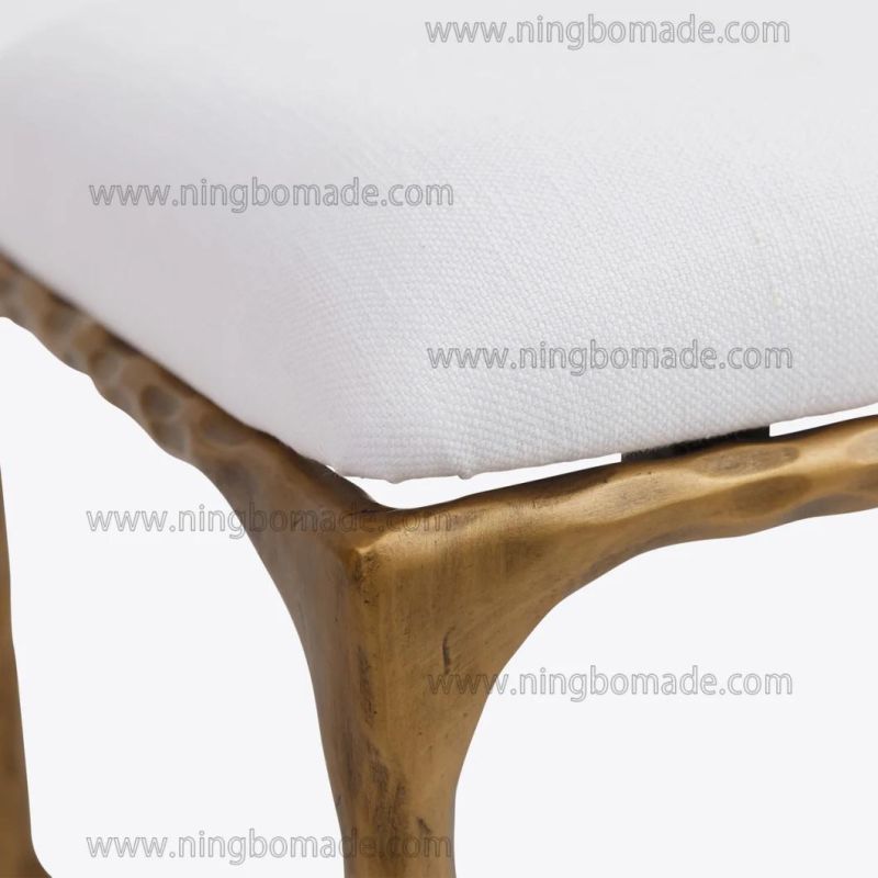 Rustic Hand Hammered Collection Furniture Forged Solid Iron Metal with Brass Color White Line Small Bed End Stool