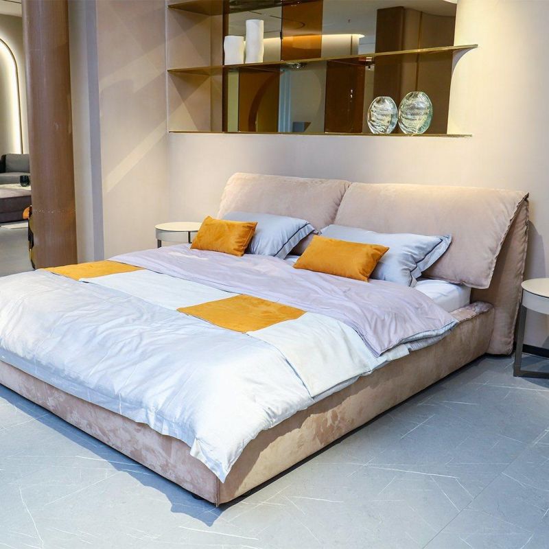 Luxury Brand Modern Furniture Design Paris Home Bedroom Double Beds Nubuck Leather /Velvet Fabric King Queen Bed