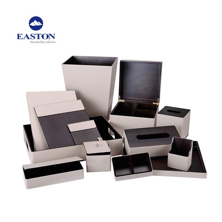 Elegant and Luxury Hotel PU Leather Dustbin Trash Bin