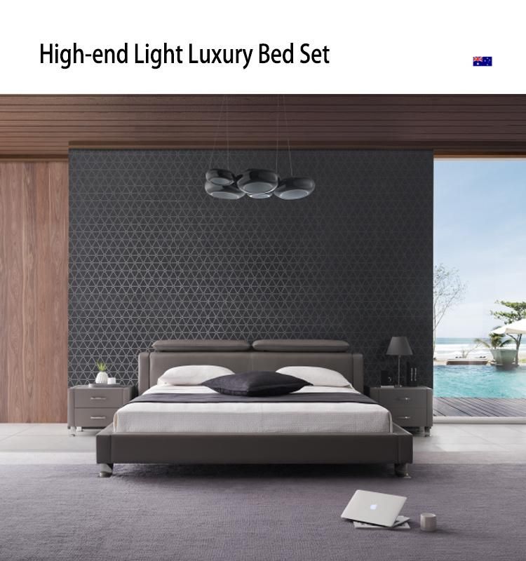 Wholesale Soft King Bed Double Bed with Adjustable Head-Rest and Metal Leg Gc1698