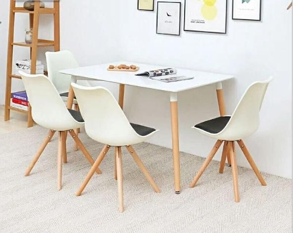 Free Sample Cheap Dining Room Furniture PU Leather Soft Cushion Plastic Chair Modern Design Wooden Legs Dining Chair