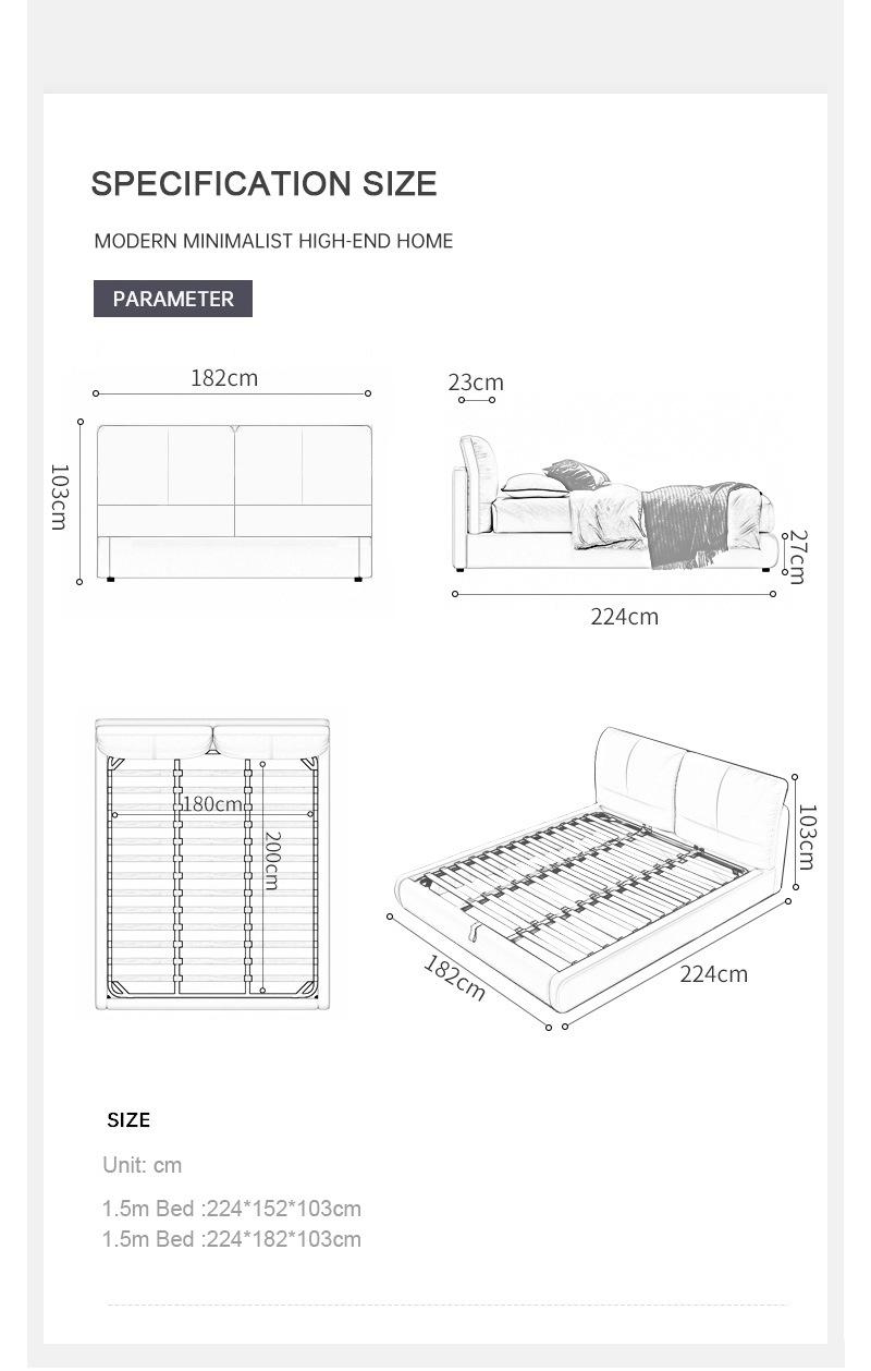 Modern Furniture Leather Upholstered Lift up Storage Drawer Bed