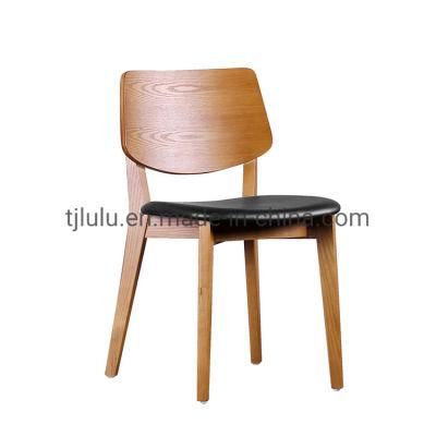 Factory Wholesale Solid Ash Wood Backrest PU Leather Seat Upholstered Dining Chair for Restaurant Cafe Project Cheap Furniture