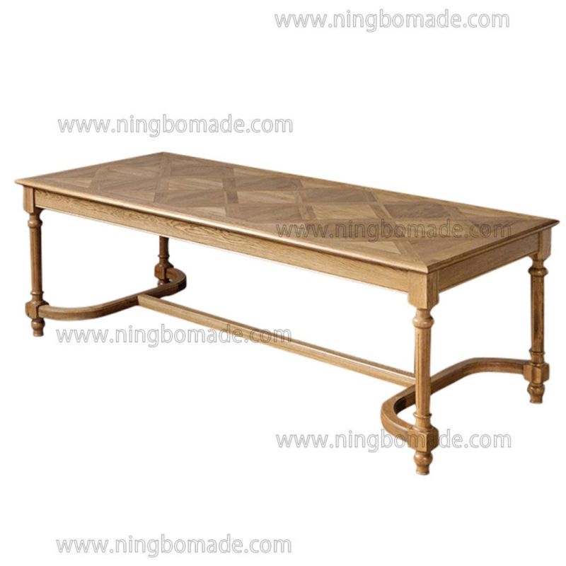 Classic French Countryside Vintage Style Antique Corner Colletion Solid Oak Wood Nature Oil Cross Panel Top Table