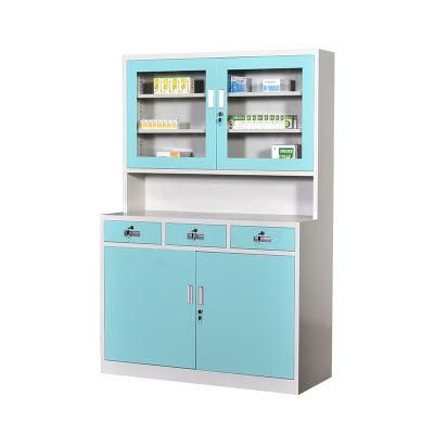 Metal Steel Hospital Western Medicine Cupboard Table Medicine Storage Cabinet with Glass Door