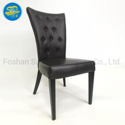 Stacking Design High Back Black PU Leather Wood Grain Dining Chair