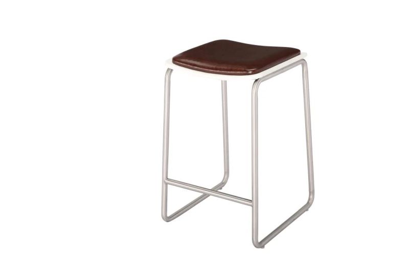 Solid Metal Stainless Steel Bar Chair High Stool with Leather Seat for Home Hotel